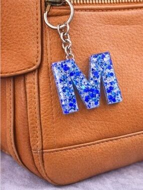 Blue Speckled 'M' Resin Keychain Charm